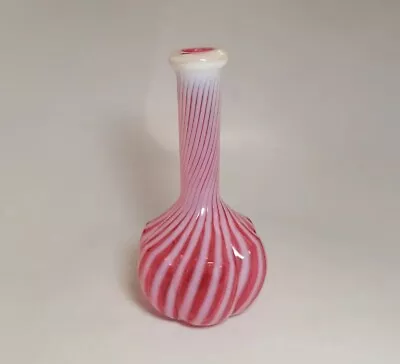 Vintage Fenton Cranberry Opalescent Reverse Swirl Lobed Glass Barber Bottle • $88