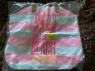 New VICTORIA’S SECRET Pink White Striped Angels Have Landed Beach Bag Overnight • $14.99