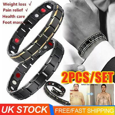 2×Magnetic Bracelet Therapy Weight Loss Arthritis Health Pain Relief Men Bangles • £6.49