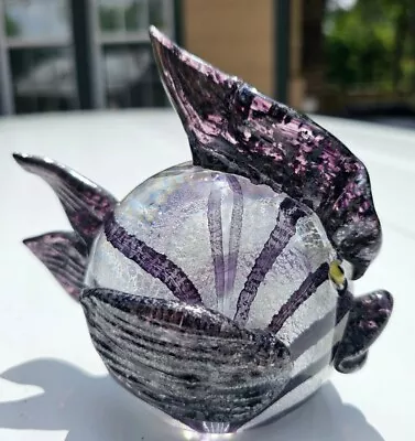 Signed Serenella Murano Art Glass CLEAR SILVER PURPLE  Puffer Fish Sculpture • $2.25