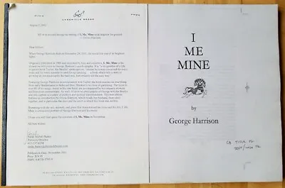 GEORGE HARRISON I ME MINE. 2002 Chronicle Books Advance Galley Proof. ARC • £96.49
