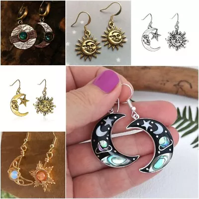 $2.60 • Buy 925 Silver Sun Moon Star Cubic Zirconia Drop Earrings Women Wedding Jewelry Gift