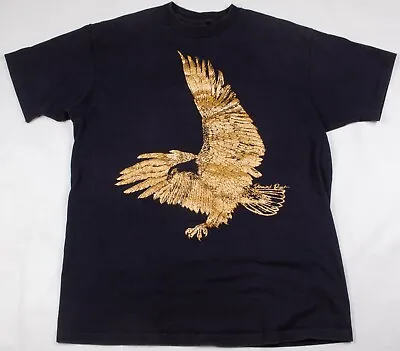 Vintage 1980s Diamond Dust Gold Glitter Eagle Print Single Stitch Shirt Men's XL • $29.99
