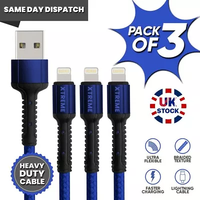 USB Cable Charger Data Sync Cable For IPhone 11 X 7 6 8 XR X SE IPad  1M 2M 3M • £5.80