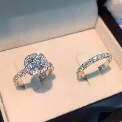 3Ct Lab Created Diamond Engagement Halo Ring Wedding Set 14k White Gold Plated • $182
