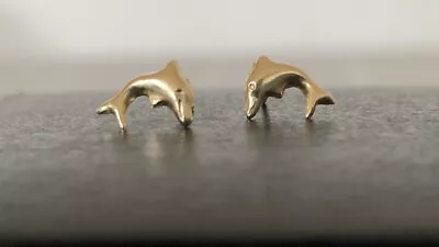 14k Solid Yellow Gold Dolphin Earrings Vintage Women • $39.99