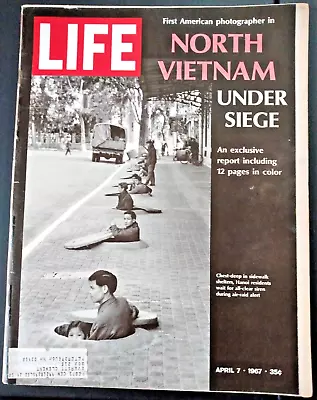 Life Magazine April 1967 North Vietnam Under Siege Hanoi People Sidewalk Shelter • $10.89