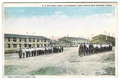 SAN ANTONIO TX/TEXAS Postcard CAMP TRAVIS Army Life/Cantonment/First Lesson WWI • $5.24