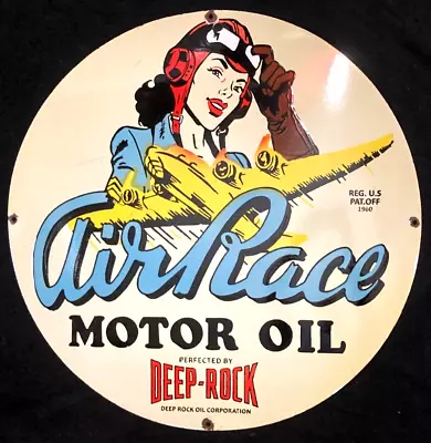 Vtg Art AIR RACE MOTOR OIL DEEP ROCK 1960 PORCELAIN E SIGN Rare Advertising 30  • $199