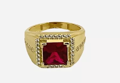 14k Gold CZ Ruby Men’s Statement Ring Size 11 • $1165.50