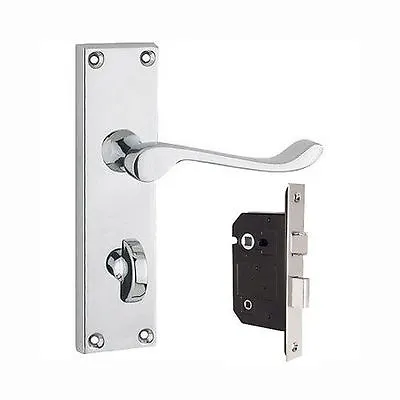 £14.99 • Buy Victorian Scroll Bathroom Door Handle Chrome Polished Lock Included 63mm Or 76mm
