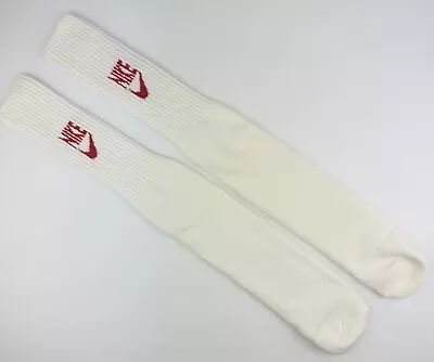 Vintage Nike RED Logo Socks 80s 90s Swoosh Spell Out Crew Men VTG Size 10-13 • $34.99