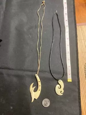 Very Cool Pair Of Natural Maori Carved Fish Hook Necklaces From Film Collection • $75