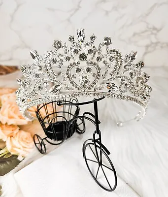 Baroque Vintage Crystal Headpiece Heart Shape Wedding Crown All Formal Event • $37.99