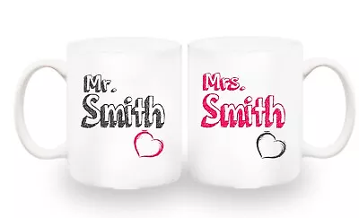 Set Of 2 MR & MRS Personalised Mugs Couple Family Anniversary Gift Birthday • £9.99