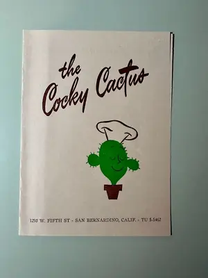 1950s The Cocky Cactus Vintage Menu San Bernardino CA Original Mid-Century COOL • $49