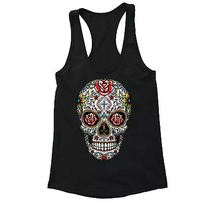 Sugar Skull Day Of The Dead Racerback Flowers Mexican Gothic Dia Muertos Tank • $16.49