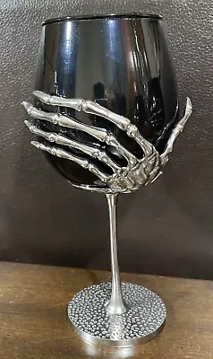 X1 SKELETON HAND WINE GLASS NEW!!! Halloween SILVER METAL Stem BLACK Gothic • $27.99