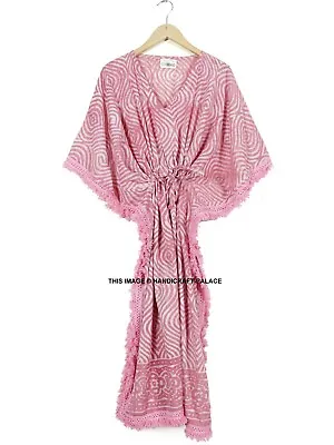 AnokhiVintage Indian Block Print Cotton Kaftan Maxi DressHippie Boho Caftan • $33.99