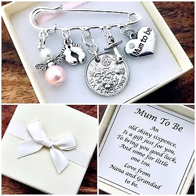 £5.99 • Buy LUCKY SIXPENCE Charm, MUM TO BE, Pregnancy, Baby Shower, PERSONALISED Gift Box