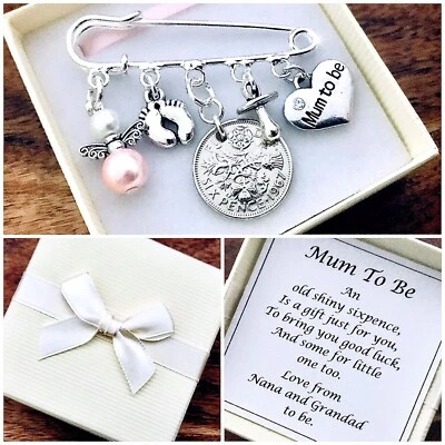 £5.99 • Buy LUCKY SIXPENCE Charm, MUM TO BE, Pregnancy, Baby Shower, PERSONALISED Gift Box