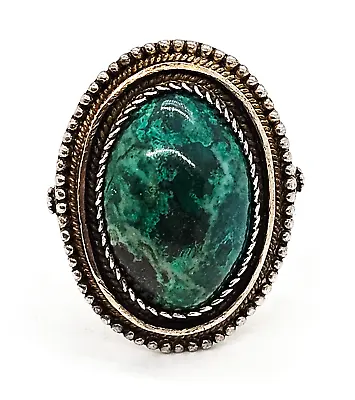 Eilat Green Chrysocolla Israel Vintage Sterling Silver Adjustable Ring Size 9.5 • $85