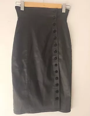 Wheels & Dollbaby Black Satin Pencil Skirt Fetish Sz 2 Buttons  Pinup Burlesque  • $69.95