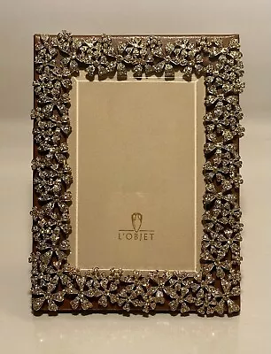 L'Objet Garland Gold Brown Leather Picture Frame 6x8 In • $275