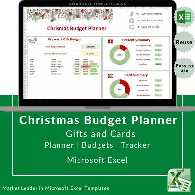 Christmas Holiday Present Gift And Card Planner For Budgeting. Microsoft Excel • $1.56