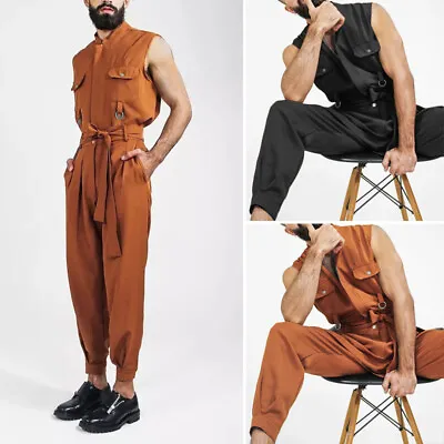 Fashion Mens Sleeveless Zipper Jumpsuits Overalls Dungarees Long Pants Trousers • $31.54