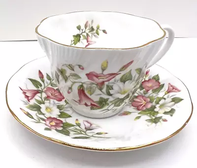 Vintage Golden Crown Wildflower Morning Glory Bone China Teacup Saucer England • $8.75