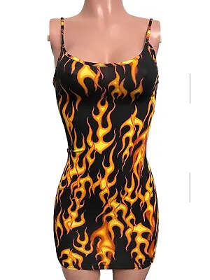 Y2K Style New Flaming Tank Bodycon Mini Dress M Ska Vegas Girls Night Out Party • $14.90