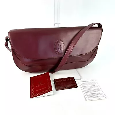 Cartier Leather Hand Bag Must Line Crossbody Bordeaux Authentic＃197 • $198.88