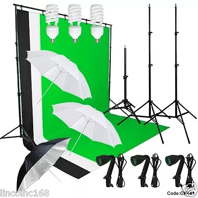 Photography Lighting Muslin Backdrop Stand Studio Kit 3 Backdrop 3 Light • $139.99