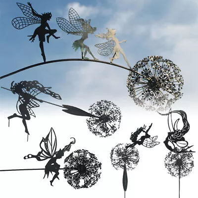 Metal Fairies Dandelions Statue Ornament Dance Garden Ornament Sculpture Decor • £10.94