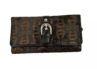 Etienne Aigner Wallet Womens Brown Cloth Signature Logo Trifold Checkbook Holder • $24.99