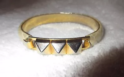 Vita 24kt Gold Plated 3 Pyramid Bangle Bracelet White Snakeskin Hinged SUPERB! • $63.99