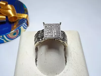 Estate .52ctw Micro Pave Natural Diamond Square Top 10Kt YG Engagement Ring16959 • $749.99