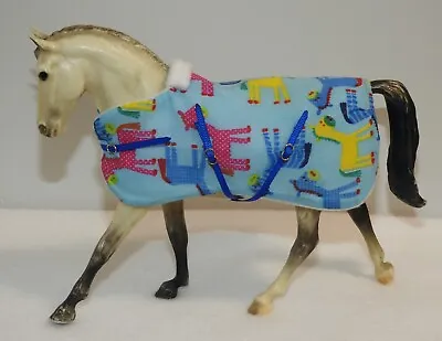 £12.50 • Buy Handmade Rug Blanket 1:12 Classic Breyer Toy Horse NOT Included Blue Pony Print
