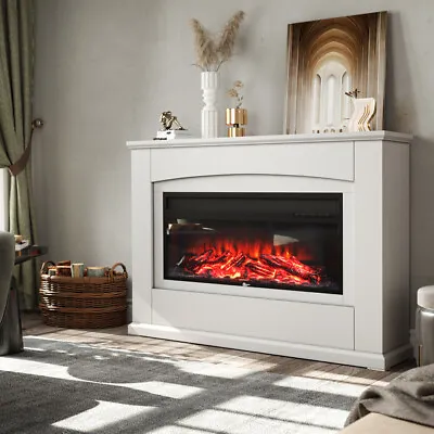 Insert Fireplace 34 Inch Electric Fire White MDF Surround Heater Inset Stove UK • £259.95