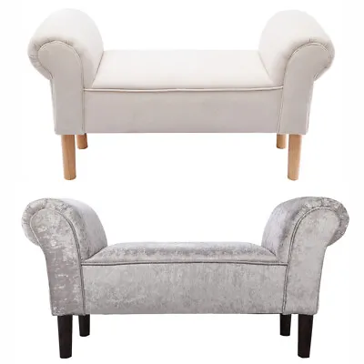 Crushed Velvet/Linen Upholstered Bed End Bench Seat Hallway Window Lounge Stool • £75.95