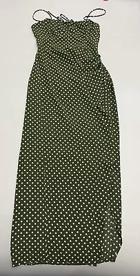 BNWT ZARA Womens Green Polka Dot Sz M Split Midi Dress Cut Out Tie Back • £15