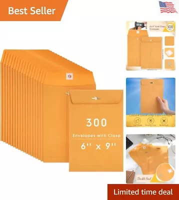 300 Pcs 6x9 Sturdy Manilla Clasp Mailers - Bulk Durable Kraft Catalog Envelopes • $54.99