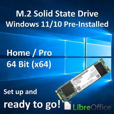 M.2 SSD Windows 10 11 Pre Installed Home Pro 64 Bit UEFI Solid State Drive SATA • £24.95