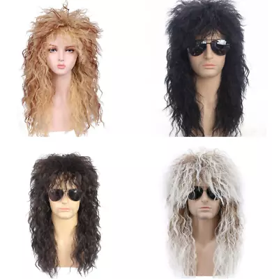 Men Wig 80s Punk Long Curly Hair Halloween Rock Wig Halloween Rock Wig 4 Color • $12.26