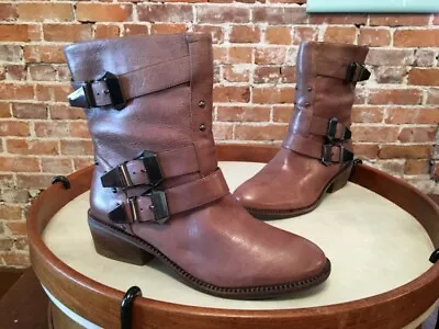 B Makowsky Faith Taupe Leather Faith Moto Buckle Ankle Boots 7 New • $44.95