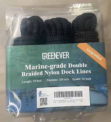 Greenever Marine Grade Double Braided Nylon Dock Lines 3 Pack New 15 Ft 3/8  • $15