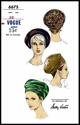 Vogue #6675 Sally Victor Hat Cap TURBAN Sewing Pattern Chemo Cancer Alopecia 22  • $5.49