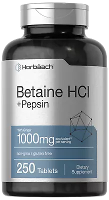 Betaine HCl With Pepsin | 1000mg | 250 Capsules | By Horbaach • $18.39