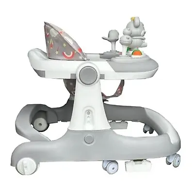 Baby Walker Adjustable Height Walkers Music Box Toddler Sitting Chair 3in1 Grey • £49.95